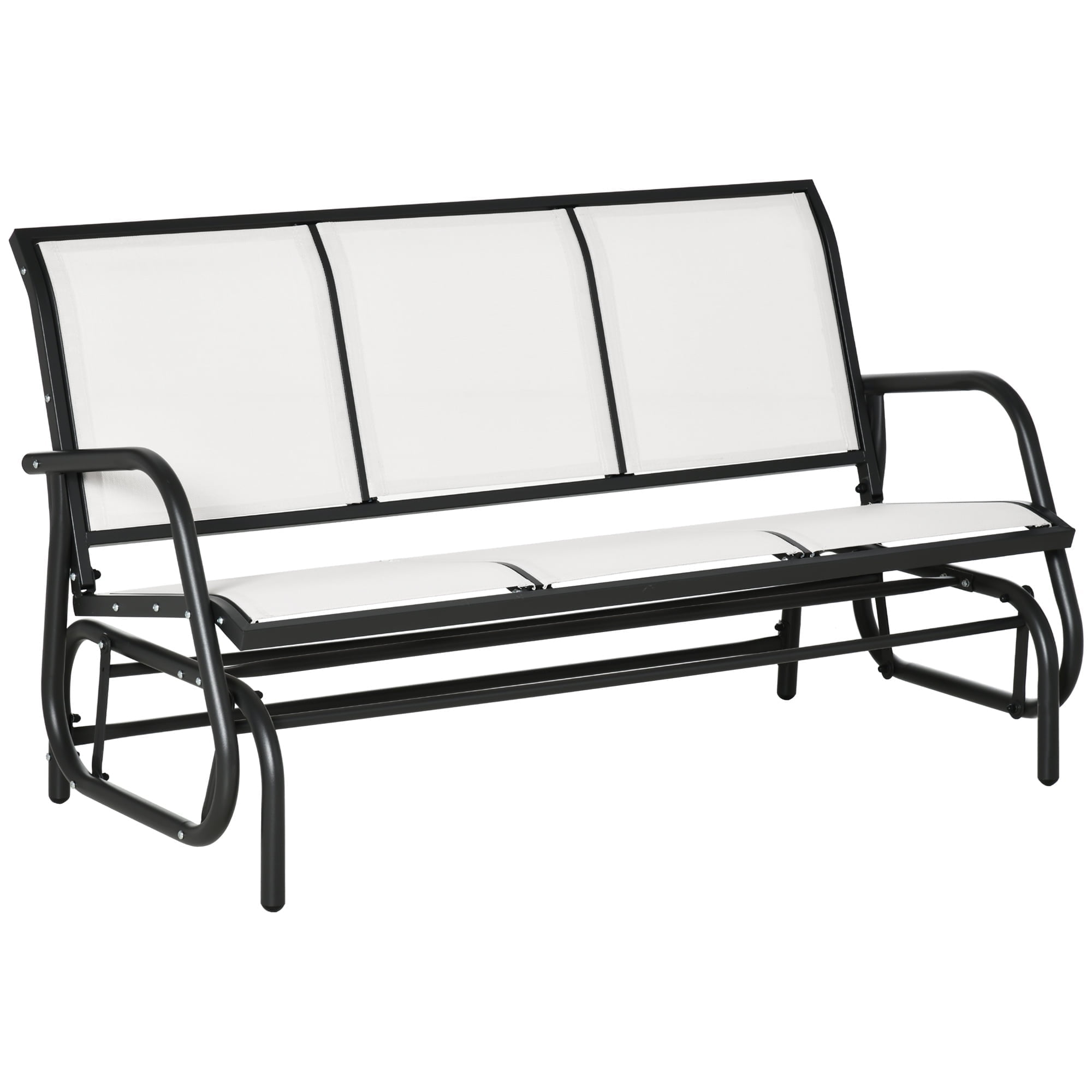 Outsunny Lawn Metal Patio Furniture - Outdoor Glider Bench for 3, Rocking Porch Deck with Breathable Mesh Fabric, Cream