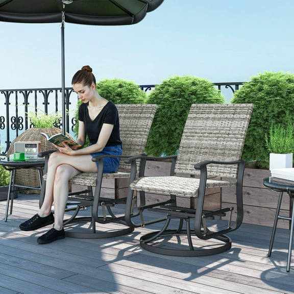 Outsunny Outdoor Glider Chair Set of 2, Wicker Rattan Swivel Patio Glider with Steel Frame, High Back, Yellow