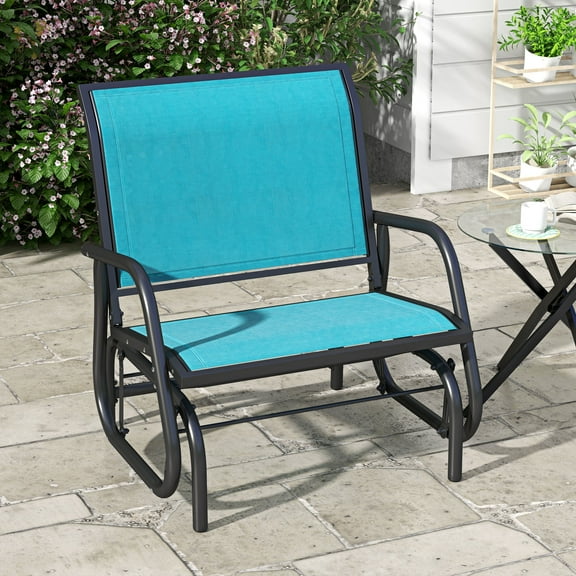Outsunny Outdoor Glider Chair, Swing Chair with Breathable Mesh Fabric, Curved Armrests and Steel Frame for Porch, Garden, Poolside, Balcony, Blue