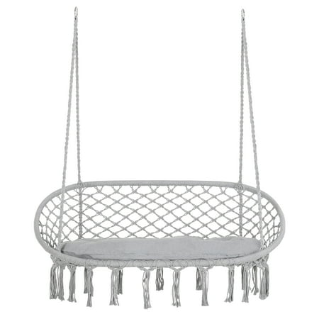Outsunny Outdoor Hanging Hammock Porch Swing Chair w/ Cotton Rope Netting, Grey
