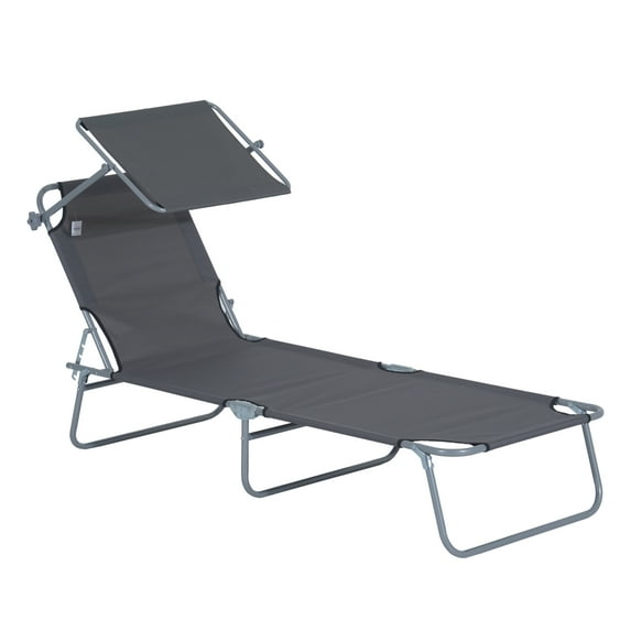 73.5" Adjustable Folding Lounge Chair with Sun Shade, Gray Steel Frame Outdoor Chaise