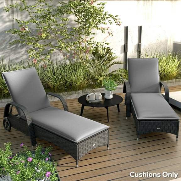 Outsunny Outdoor Lounge Chair Cushion Set of 2, Foldable Patio Chaise Lounge Cushion Set, 76" x 23", Gray