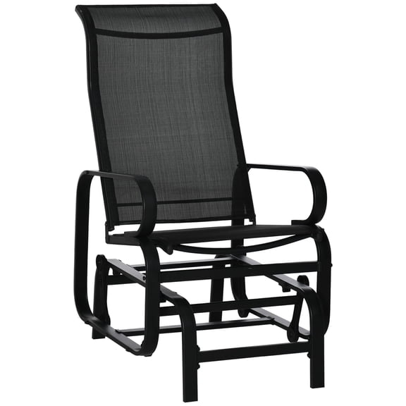 Patio Glider Chair - Outdoor Rocking Swing Chair - Black Sling Fabric - Comfortable Garden Rocker with Smooth Rocking Arms