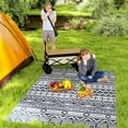 thumbnail image 1 of Outsunny Outdoor Patio Rug, Large Camping Carpet with Carrying Bag, 6' x 9' Waterproof Plastic Straw, Reversible, Blue & White Geometric, 1 of 9