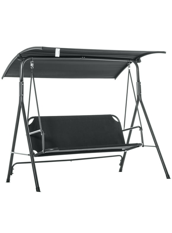 Outsunny Outdoor Patio Swing Chair, Seats 3 Adults w/ Canopy, Black