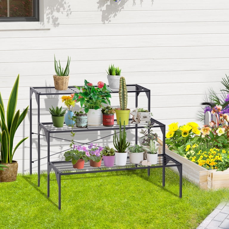 Outsunny Outdoor Plant Stand, 3 Tier Flower Stand, Metal Plant Shelf for  Indoor Home & Outdoor Patio Balcony Yard Use