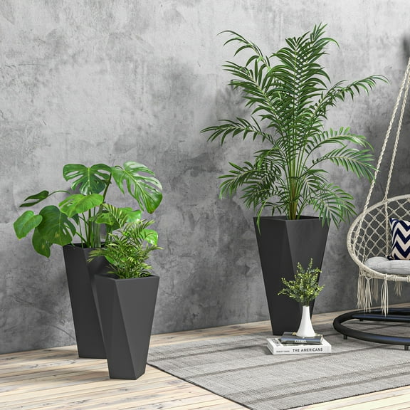 Outsunny Outdoor Planters Set of 3 with Drainage Holes, Flower Pots, Black