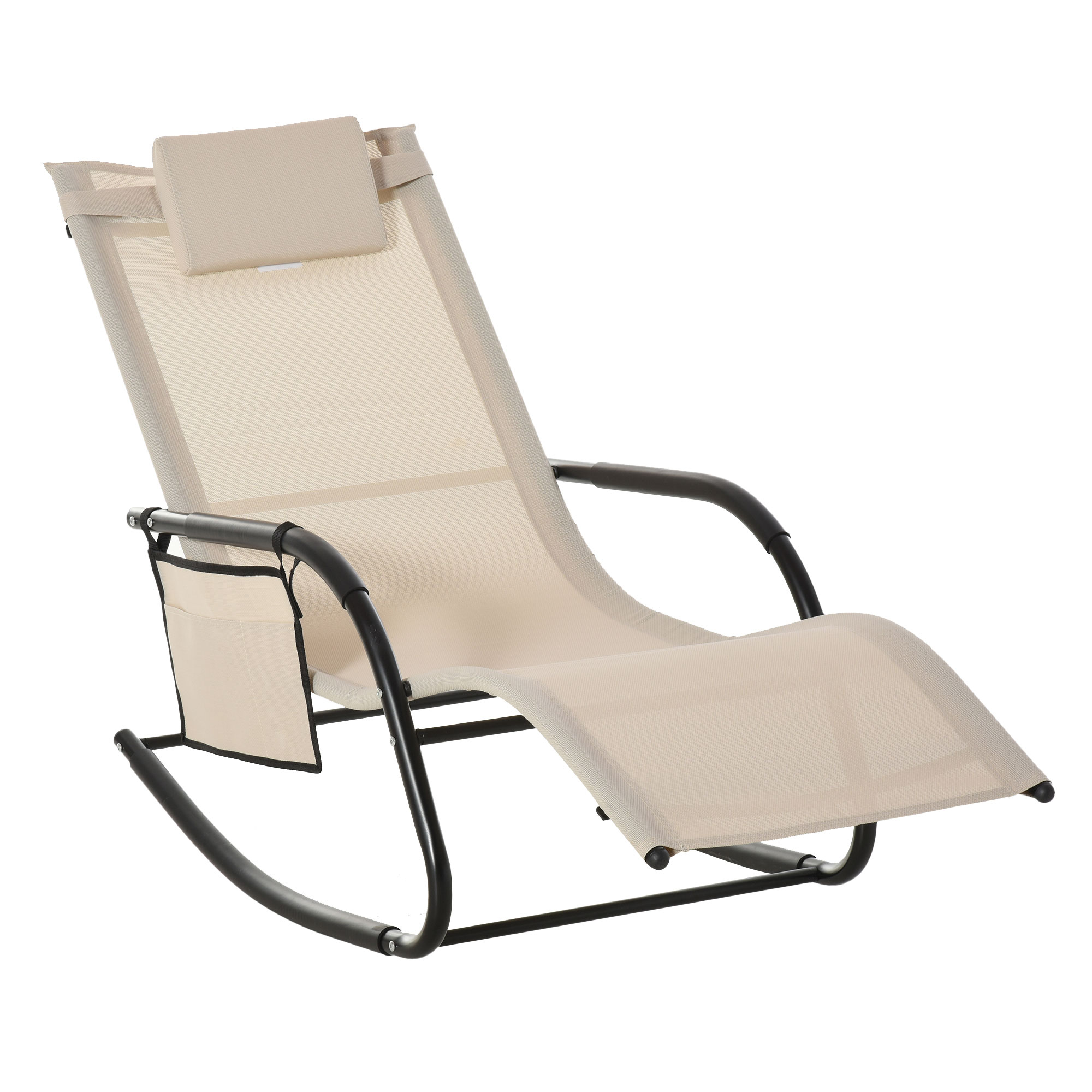 Outsunny Outdoor Rocking Chair, Chaise Lounge Pool Chair for Sun Tanning, Sunbathing, a Rocker with Side Pocket, Armrests & Pillow for Patio, Lawn, Beach, Cream White - image 1 of 9