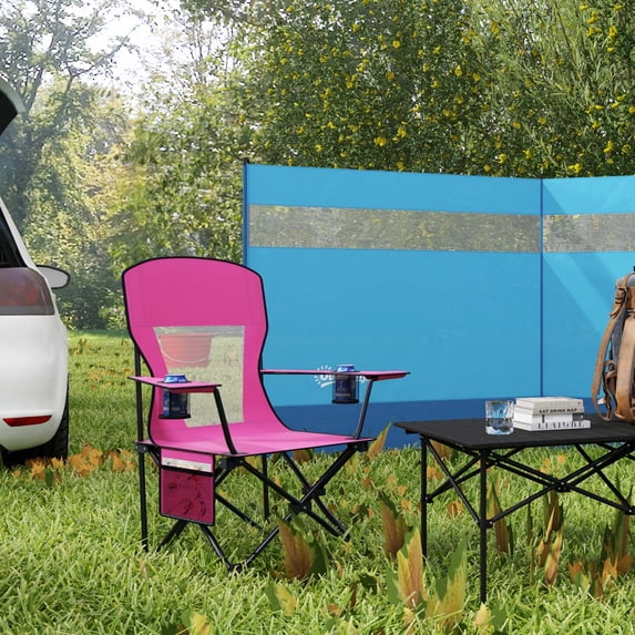 Outsunny Outdoor Rocking Chair Folding Camping Chair Portable Rocker with Armrests, Side Cup Holders, & Carry Bag, Red