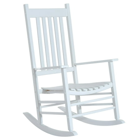 Outsunny Outdoor Rocking Chair, Patio Wooden Rocking Chair with Smooth Armrests, High Back for Garden, Balcony, Porch, Supports Up to 352 lbs., White