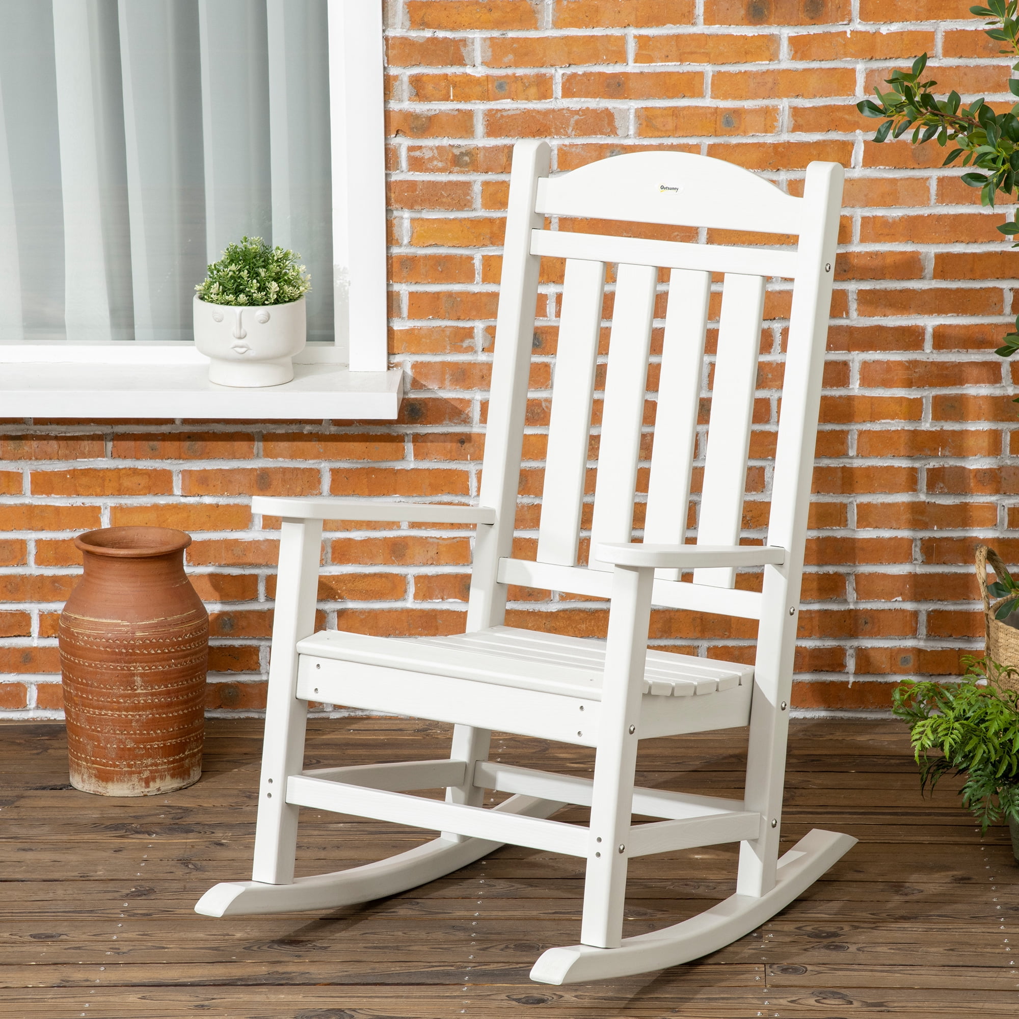 Slotted Rocking Chair Outsunny Patio Furniture, Front Balcony, HDPE Slatted Design Rocking ...