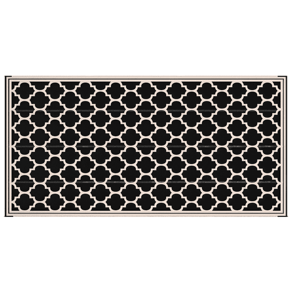 Outsunny Outdoor Rug, 9' x 18' Plastic Rug, Black & Beige