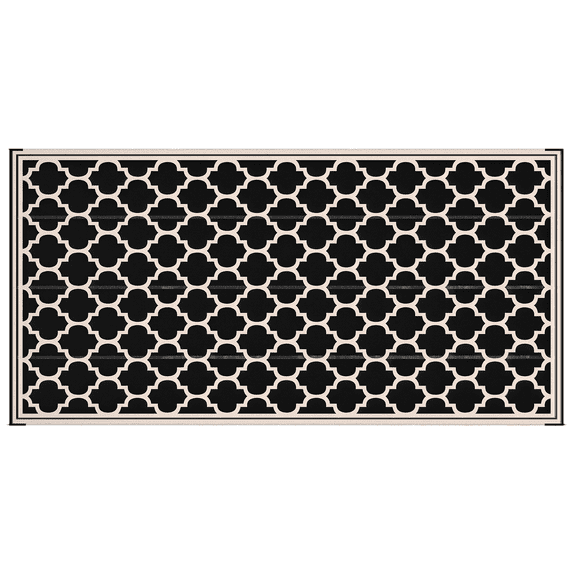 Outsunny Outdoor Rug, 9' x 18' Plastic Rug, Black & Beige