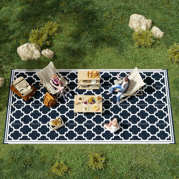 Outsunny Outdoor Rug, 9' x 18' Plastic Rug, Blue & White