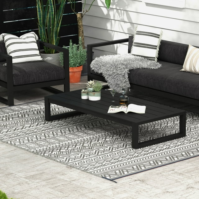 Outsunny Outdoor Rug & Bag, 8' x 10' Plastic Rug, Gray Cream Boho