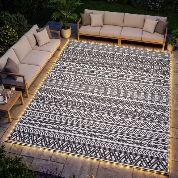 Lighted Rug Alvantor Reversible Outdoor Rug with LED Lights, Portable Patio Carpet ...