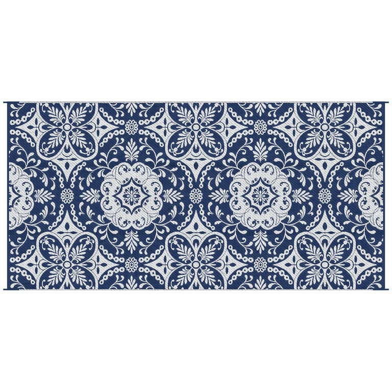 Outsunny 9' x 18' RV Outdoor Rugs - Carpet with Carrying Bag, Blue & White