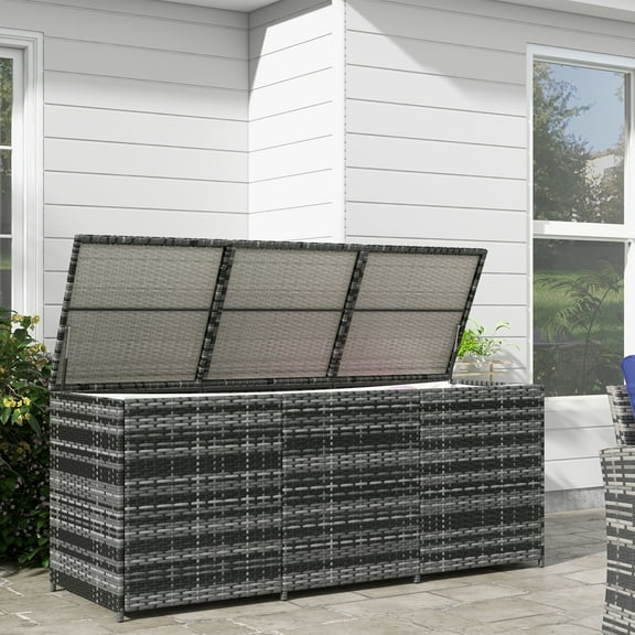 Outsunny Outdoor Storage Box w/ Pneumatic Lift & Liner, Mixed Gray
