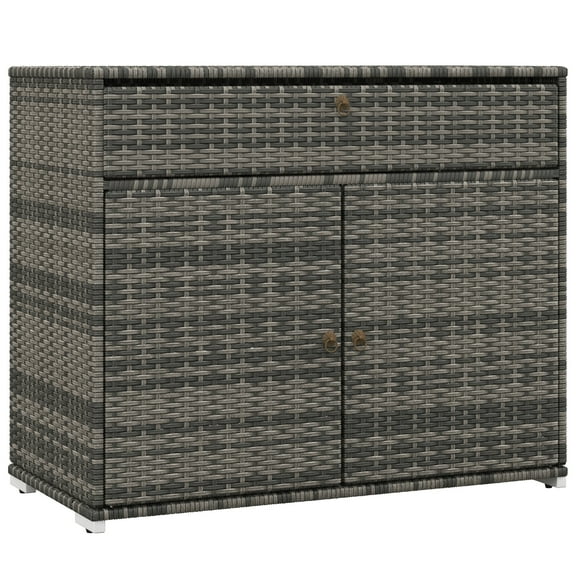 Outsunny Outdoor Towel Rack & Pool Toy Cabinet, Hot Tub Accessory Storage, Freestanding PE Rattan Wicker Cabinet with Drawer for Indoor, Outdoor Swimming Pool, Spa, Gray