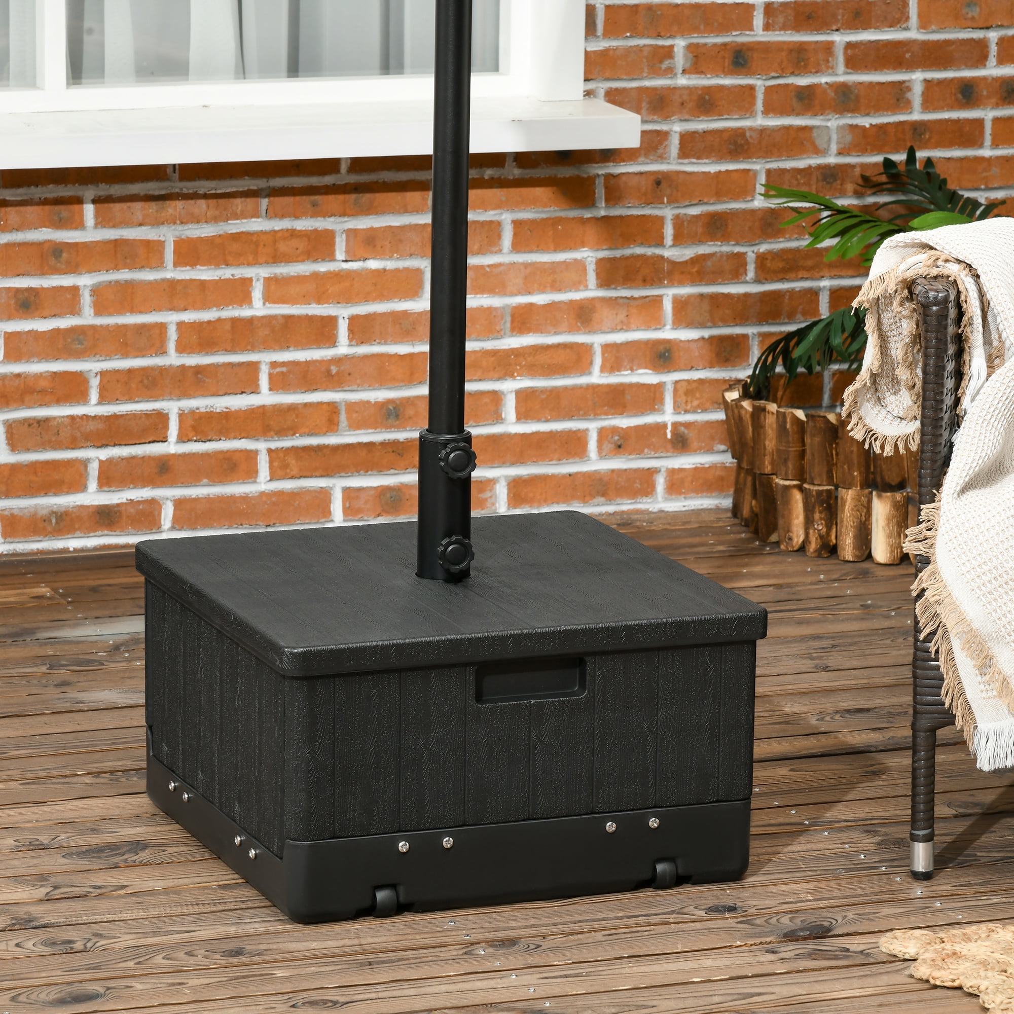 Black Metal 3-in-1 Patio Umbrella Stand with Wheels
