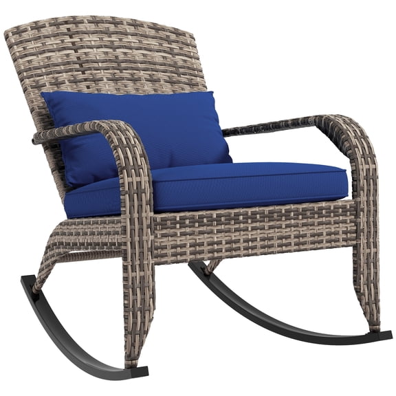 Outsunny Outdoor Wicker Adirondack Rocking Chair, Patio Rattan Rocker Chair with High Back