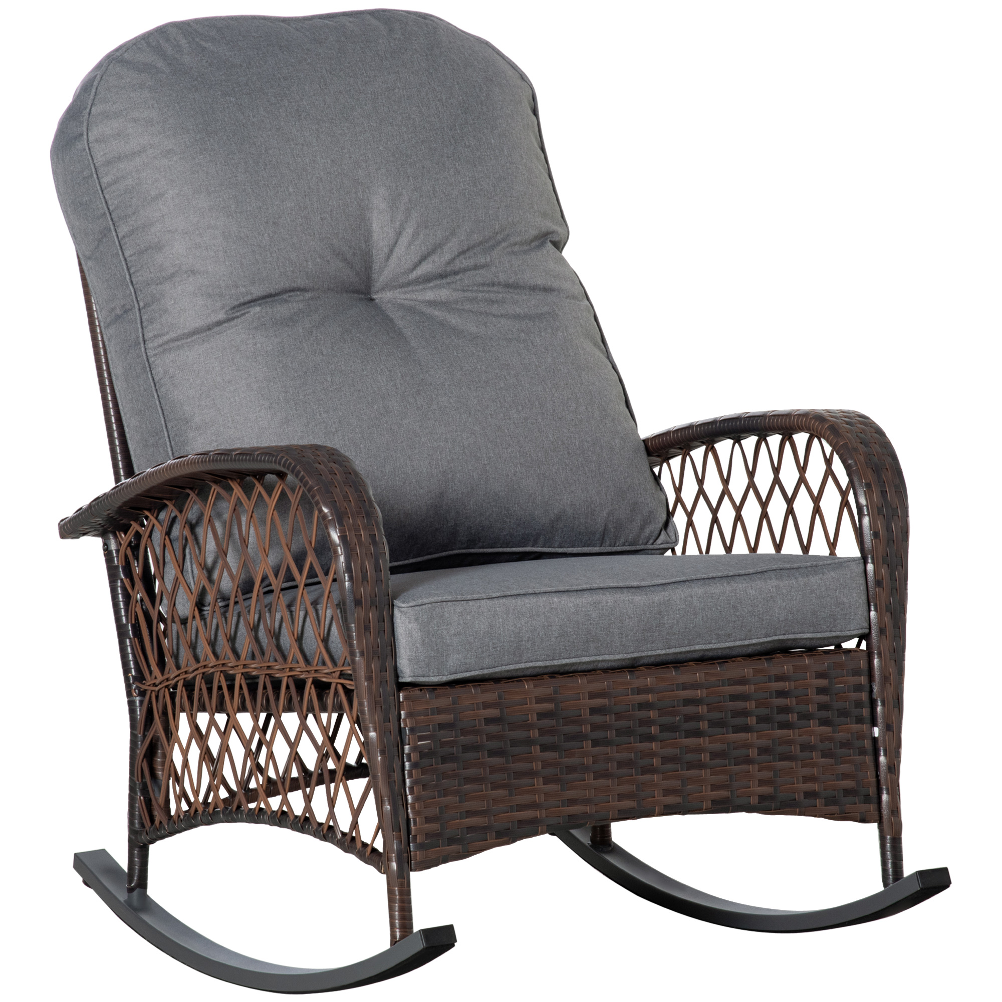 Outsunny Outdoor Wicker Rocking Chair with Wide Seat, Thick, Soft
