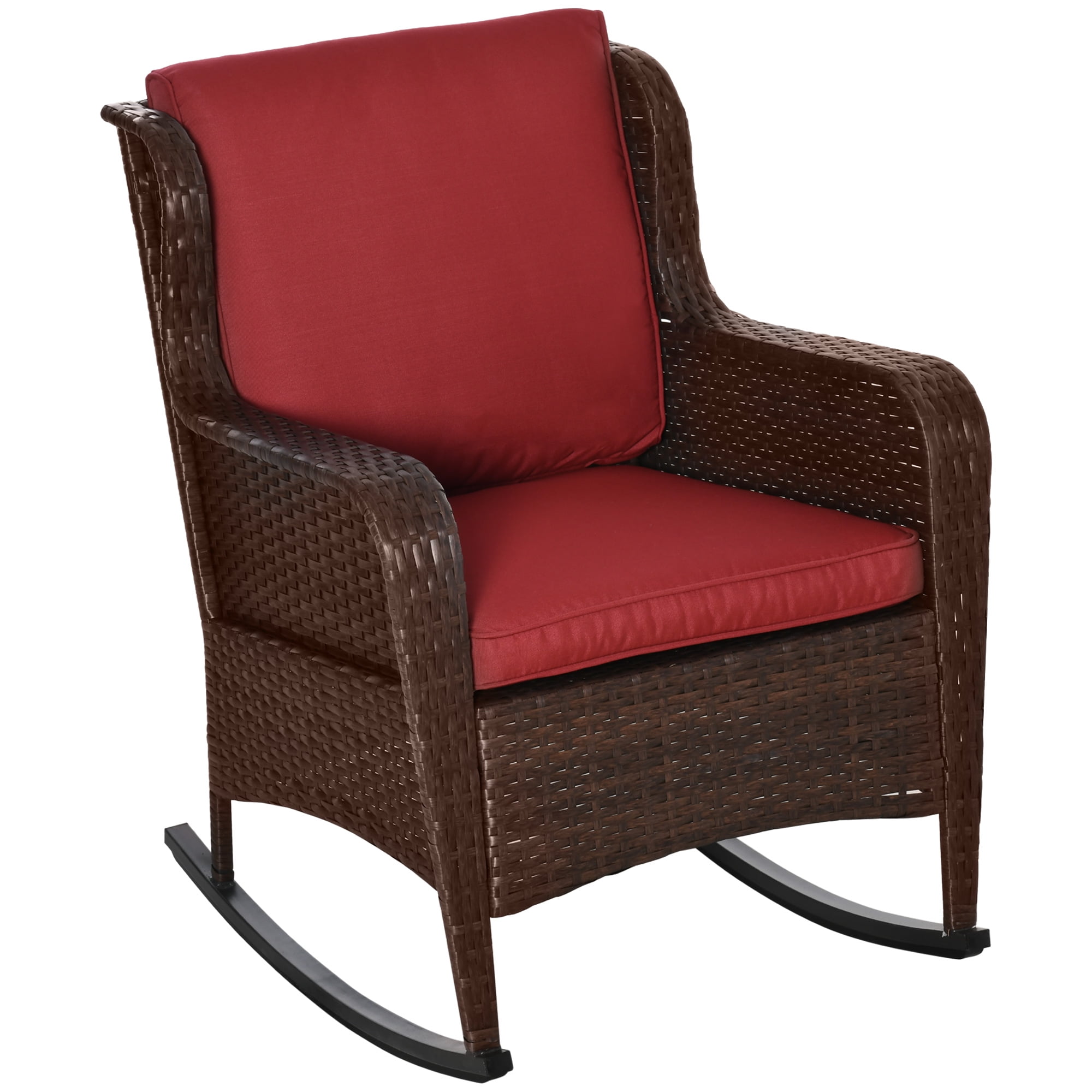 Outsunny Outdoor Wicker Rocking Chair w/Wide Seat, Thickened Cushion