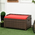 thumbnail image 1 of Outsunny Wicker Storage Bench Deck Box with Comfortable Cushion, Red, 1 of 9