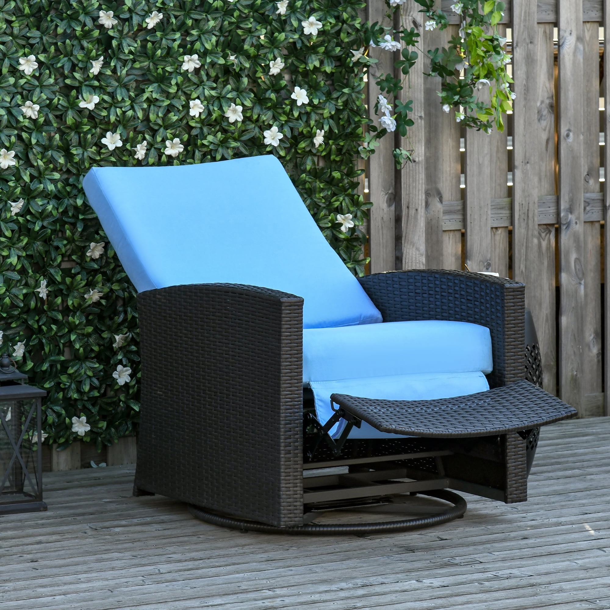 Outsunny Outdoor Wicker Swivel Recliner Chair, Porch