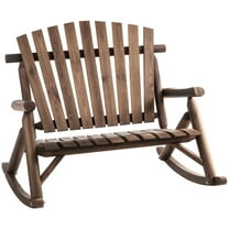 Outsunny Outdoor Wooden Rocking Chair, Double-Person Adirondack Rocking Patio Chair with Rustic High Back, Slatted Seat and Backrest for Indoor, Backyard, Garden, Carbonized