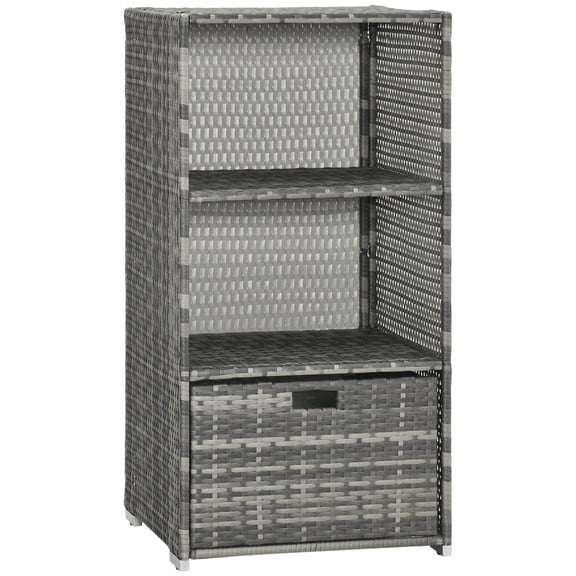 Outsunny PE Wicker Pool Towel Storage Rack, 2-Tier Shelf with Pull-Out Drawer, Waterproof Indoor Outdoor Spa Hot Tub Organizer, 65 LBS Load Capacity