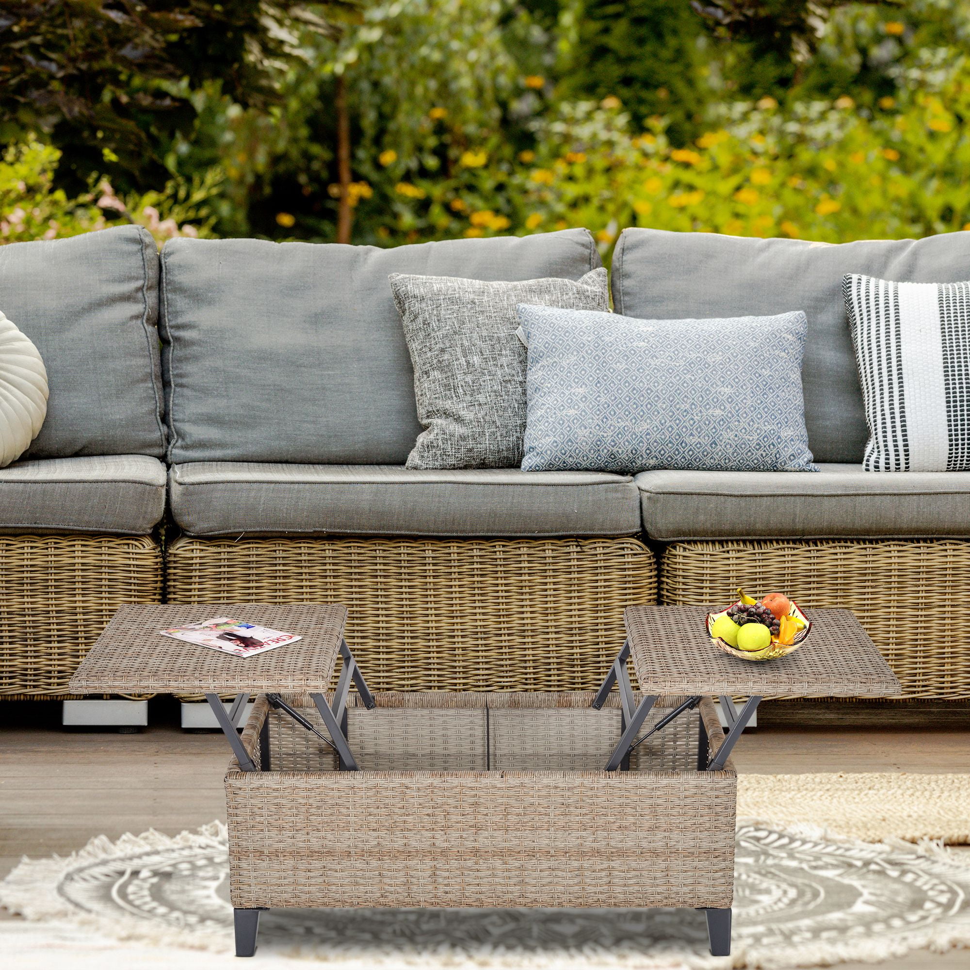 Outsunny PE Wicker Rattan Outdoor Coffee Table w/ Double Lift-Top ...