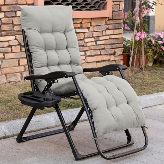 Outsunny Padded Zero Gravity Chair, Folding Recliner Chair, Patio Lounger with Cup Holder, Cushion for Outdoor, Patio, Deck, and Poolside, Gray