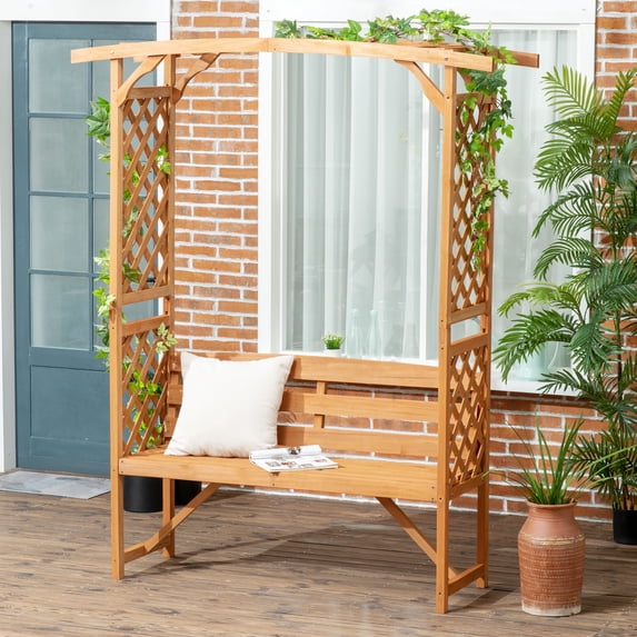 Outsunny Patio Arbor Garden Bench 3 Person for Vines, Brown