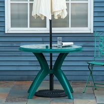 Outsunny Patio Dining Table with Umbrella Hole Round Outdoor Bistro Table for Garden, Lawn Backyard, Green