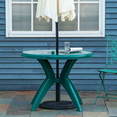 Outsunny Patio Dining Table with Umbrella Hole Round Outdoor Bistro Table for Garden, Lawn Backyard, Green