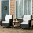 thumbnail image 1 of Outsunny 3-Piece Patio Bistro Set, PE Rattan Wicker Outdoor Furniture, Soft Cushions, 2 360 Swivel Rocking Chairs, 2-Tier Coffee Table, Cream White, 1 of 9