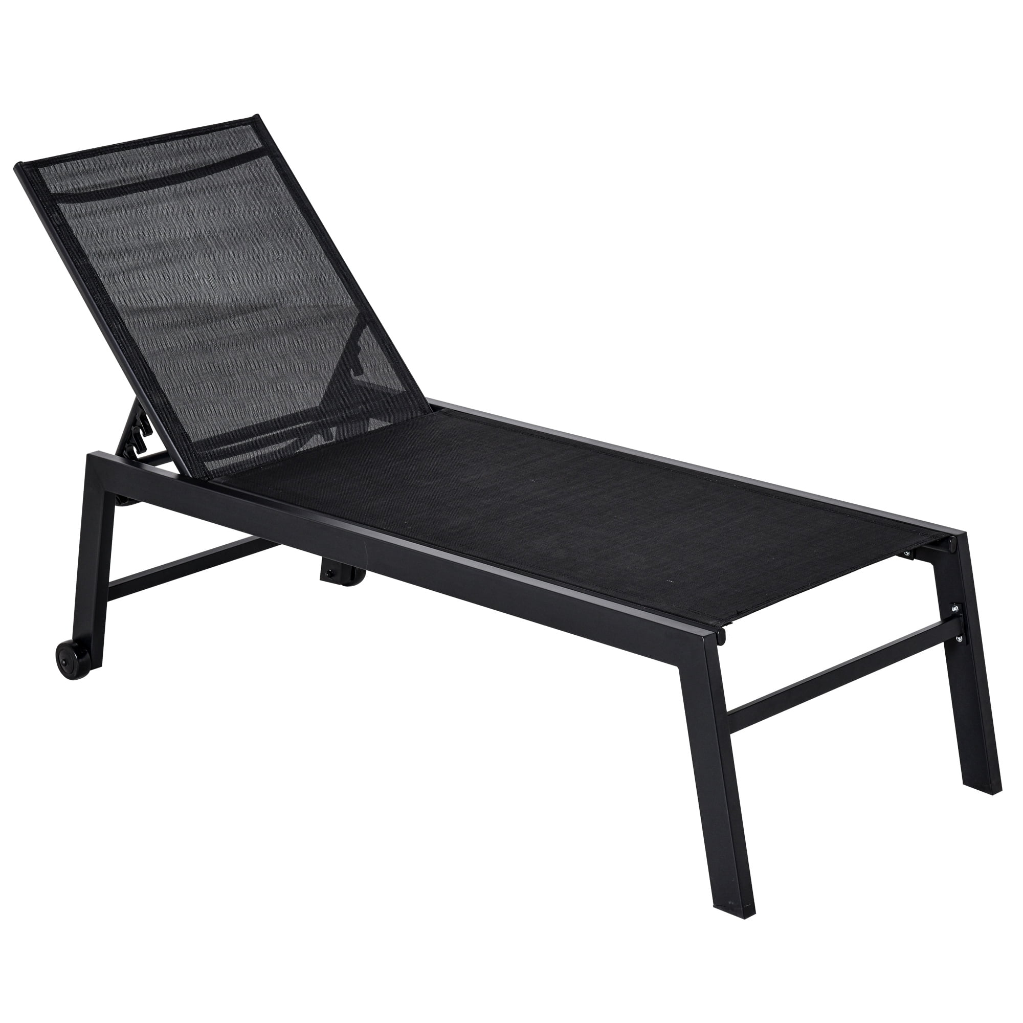 Coastal Breeze Black Outdoor Chaise Lounge with 5-Position Backrest and Wheels