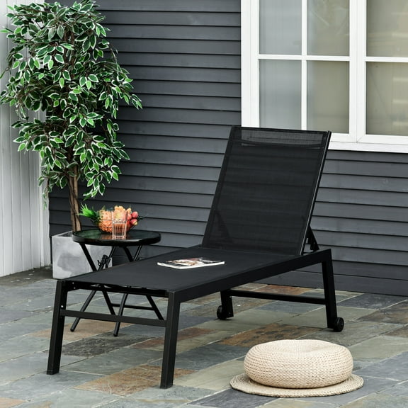 Outsunny Patio Chaise Lounge Chair with 5-Position Backrest, Black