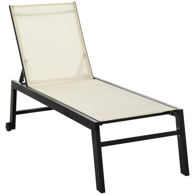 Outsunny Patio Chaise Lounge Chair with 5-Position Backrest, White