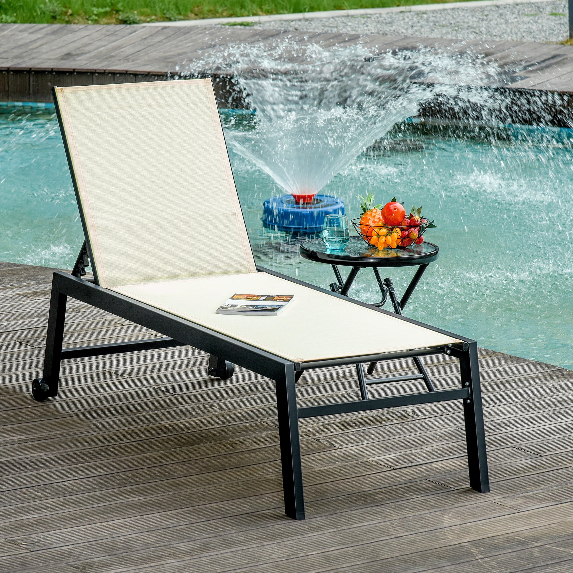 Outsunny Patio Chaise Lounge Chair with 5 Position Backrest White