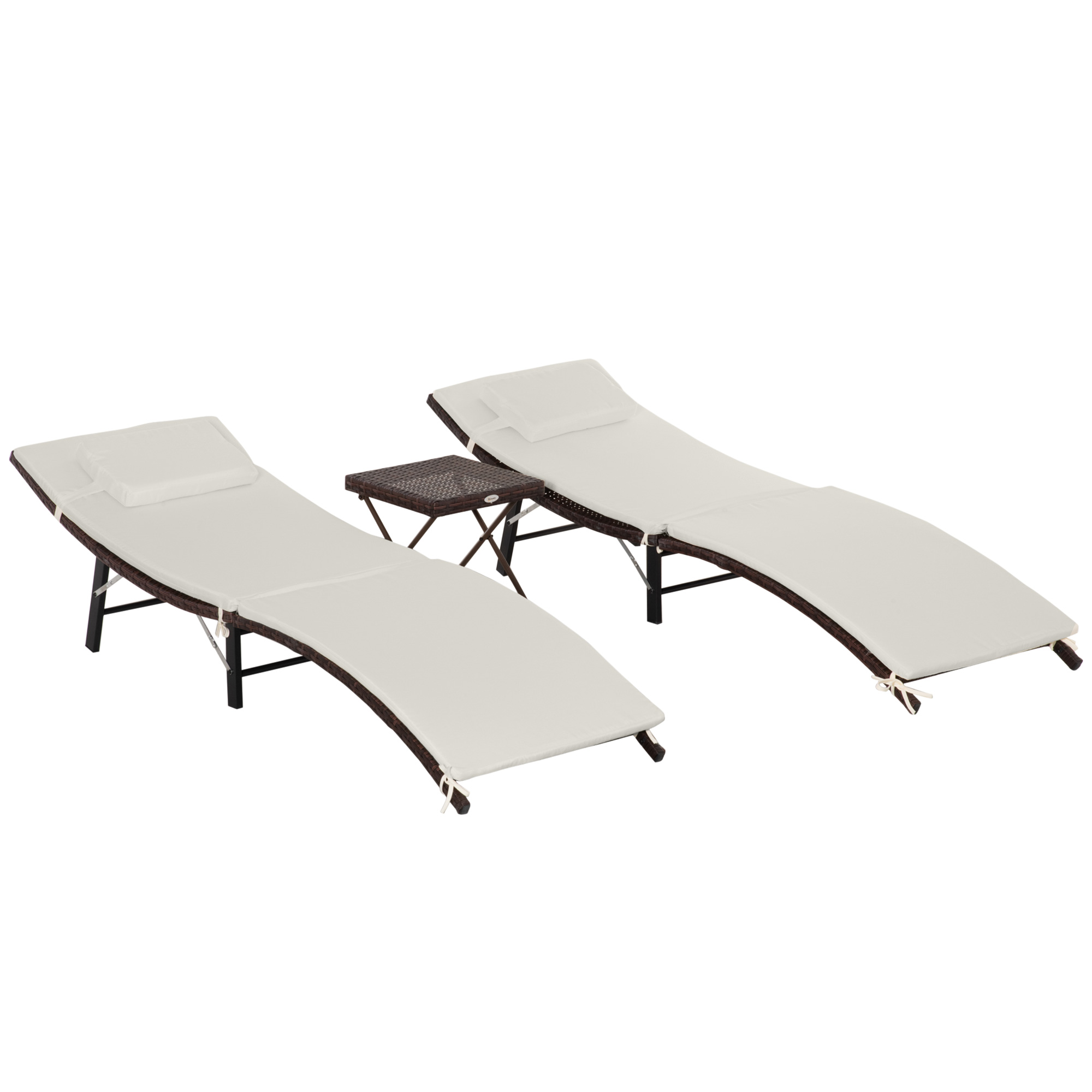 Outsunny Folding Chaise Lounge Pool Chair Set with Table, Beige - image 1 of 9