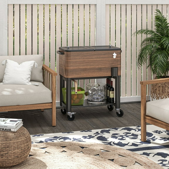 Outsunny Patio Cooler Cart with Bottle Opener 60 Qt. Rolling Ice Chest