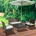 thumbnail image 1 of Outsunny Patio Furniture Set, 4 Piece Indoor Outdoor PE Wicker Conversation Set with Chairs, Loveseat Sofa, Cushions, Glass Table, Light Gray, 1 of 9