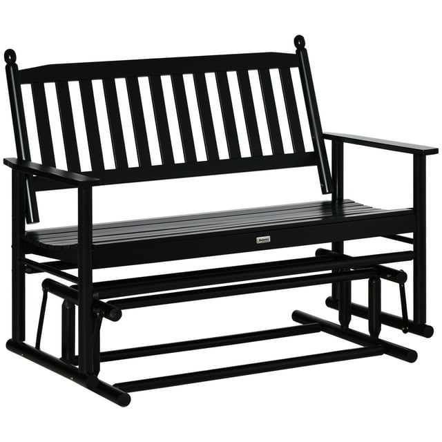 Outsunny Patio Glider Bench, Wooden Rocking Loveseat, Black