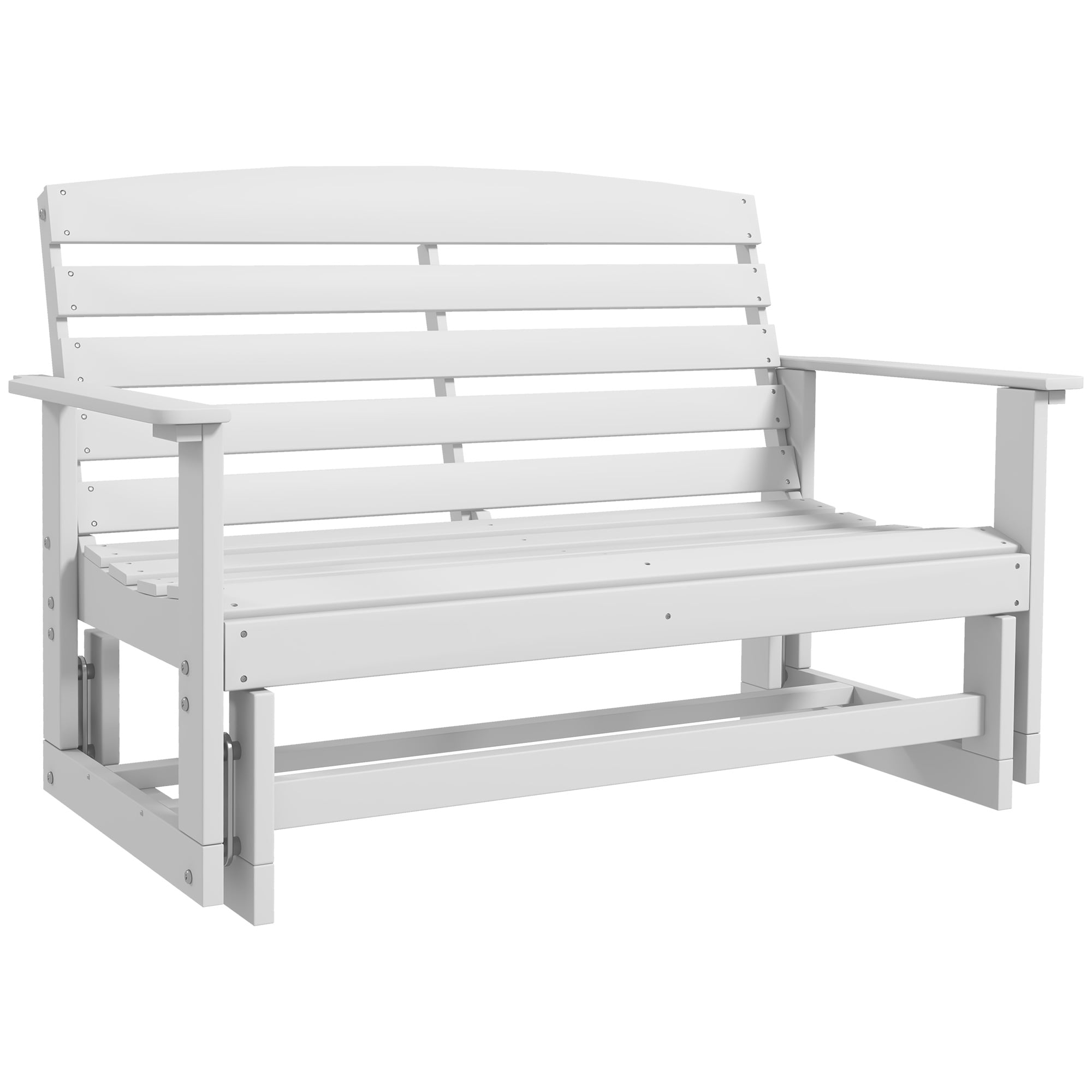 Outsunny Patio Glider Bench w/ HDPE Slatted Double Rocking Chair, White