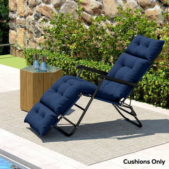 Outsunny Patio Lounge Chair Cushion, Tufted Thick Outdoor Chaise Lounge Cushion with Ties for Lawn Pool Deck, 74.8 in. x 22 in. x 4 in., Navy Blue
