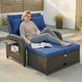 thumbnail image 1 of Outsunny Patio Rattan Daybed, Wicker Outdoor Daybed with Storage Ottoman, Loveseat Sofa with Adjustable Backrest, Side Tables, Navy Blue, 1 of 9