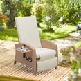 thumbnail image 1 of Outsunny Patio Recliner, Outdoor Reclining Chair with Flip-Up Side Table, All-Weather Wicker Metal Frame Chaise with Footrest, Cushions, Beige, 1 of 9
