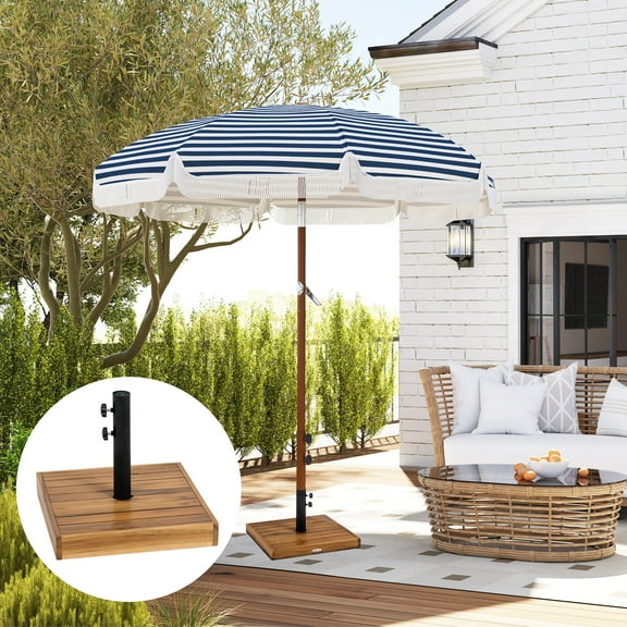 Outsunny Patio Umbrella Base, 42 lbs Concrete Heavy Duty Umbrella Base for 1.25"/1.5" Poles, Teak